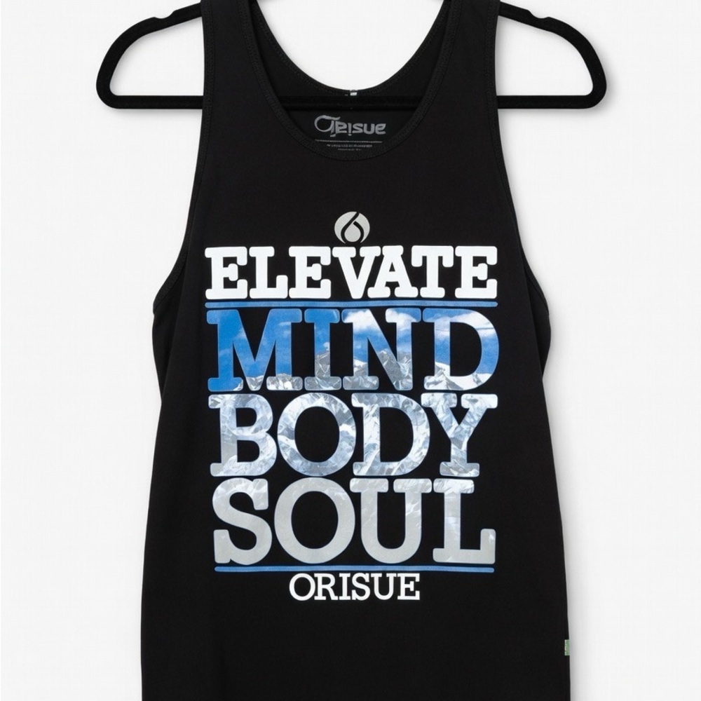 Orisue Black Tank Top with Blue and White Text